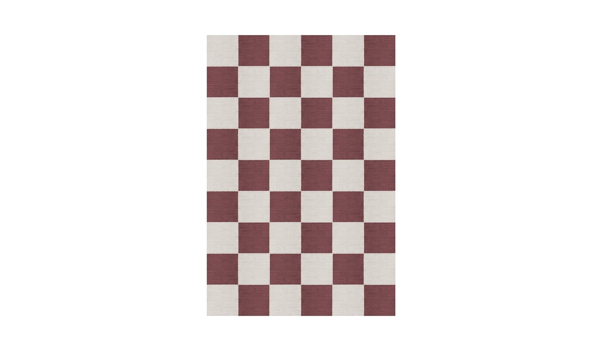 Tapis Chess à carreaux rouge et blanc en laine naturelle