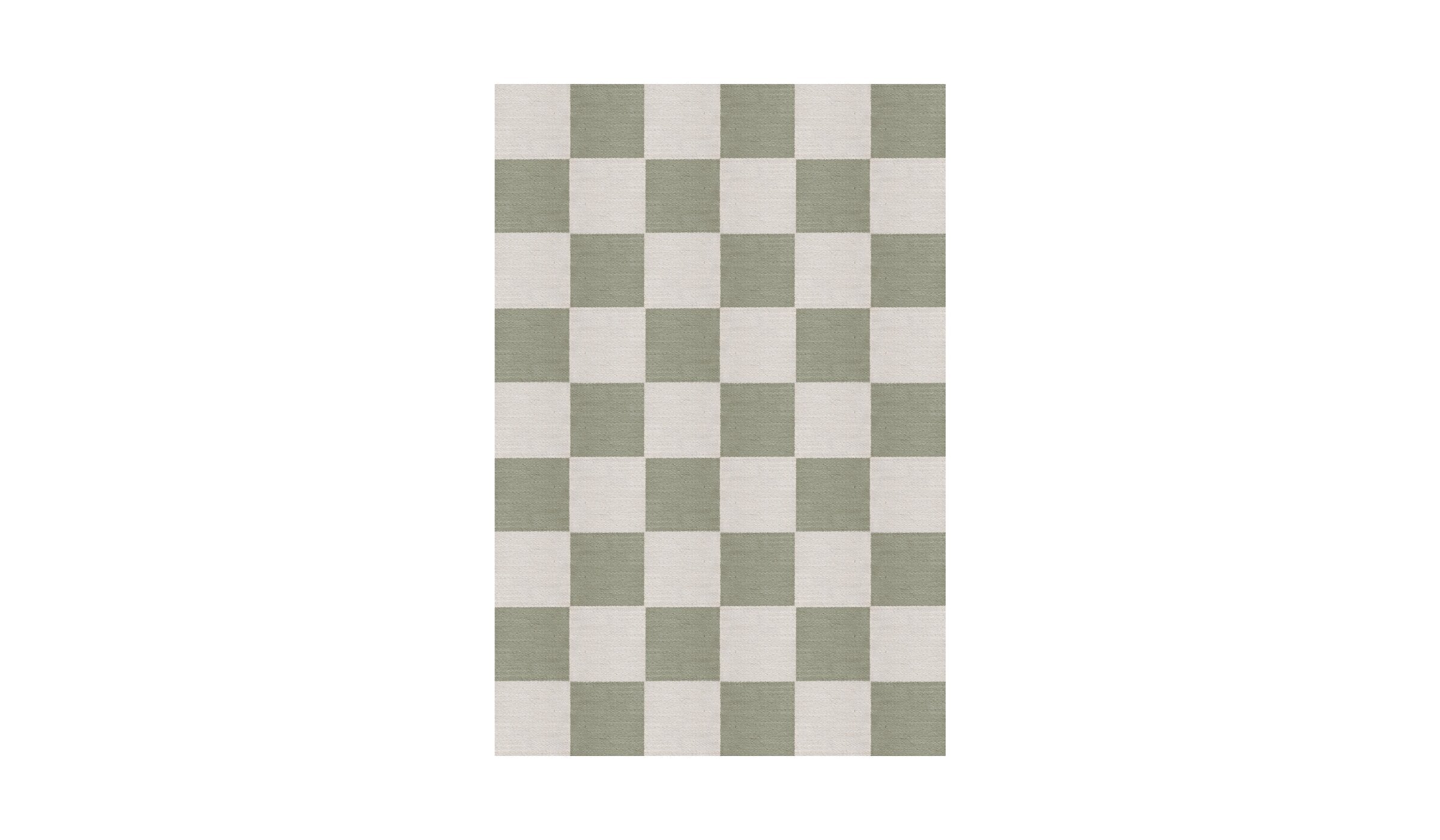 Tapis Chess à carreaux vert et blanc en laine naturelle