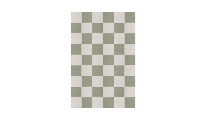 Tapis Chess à carreaux vert et blanc en laine naturelle