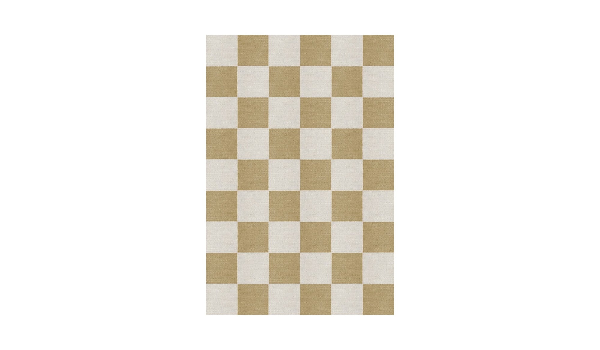 Tapis Chess à carreaux jaune et blanc en laine naturelle
