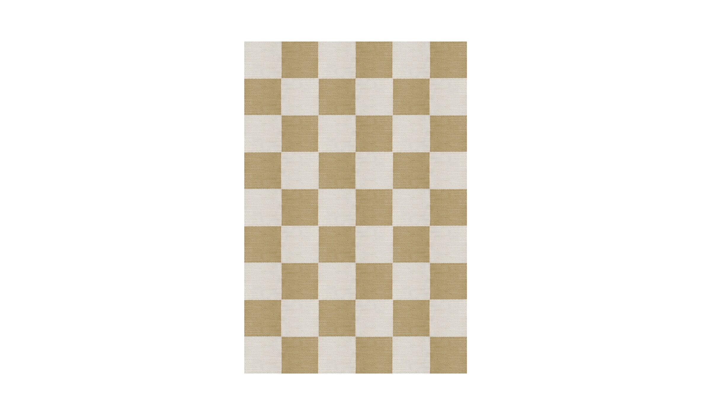 Tapis Chess à carreaux jaune et blanc en laine naturelle
