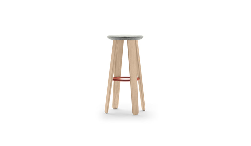 Tabouret de bar Triku, bois massif et tissu gris