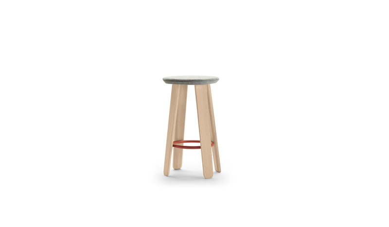 Tabouret de comptoir Triku, bois massif et tissu gris