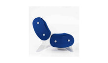 Kuumo minimalist armchair, blue-grey PMMA and blue fabric