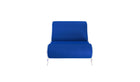 Kuumo minimalist armchair, blue-grey PMMA and blue fabric