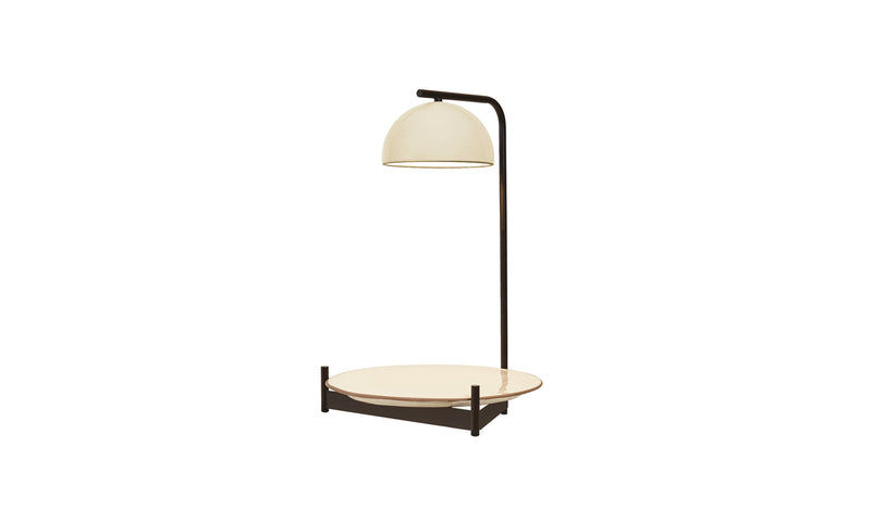 Absis - Lampe de table LED en céramique, vernis blanc cassé avec étagère, noir