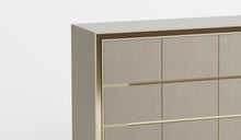 Italian design sideboard Antinoo, in lacquered wood, leather and satin gold brass