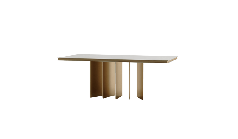 Table de repas personnalisable Antinoo, en bois laqué et métal doré satiné