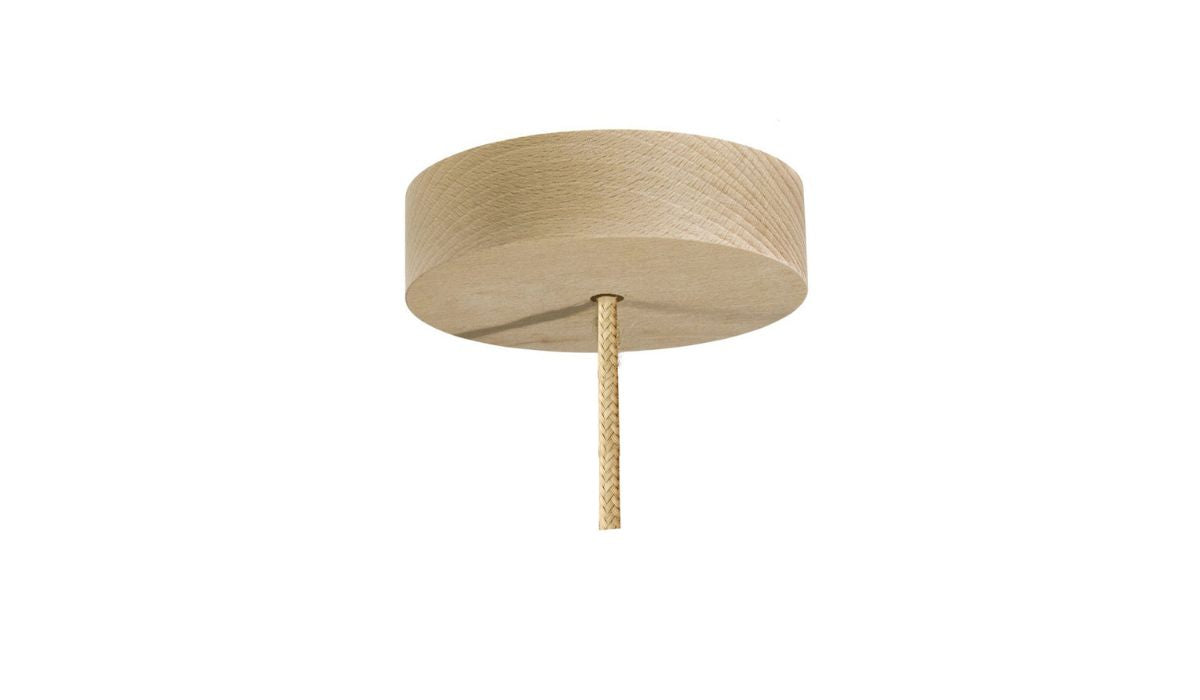 Rolling - Pendant light, raw, linen covered cable, wooden rosette