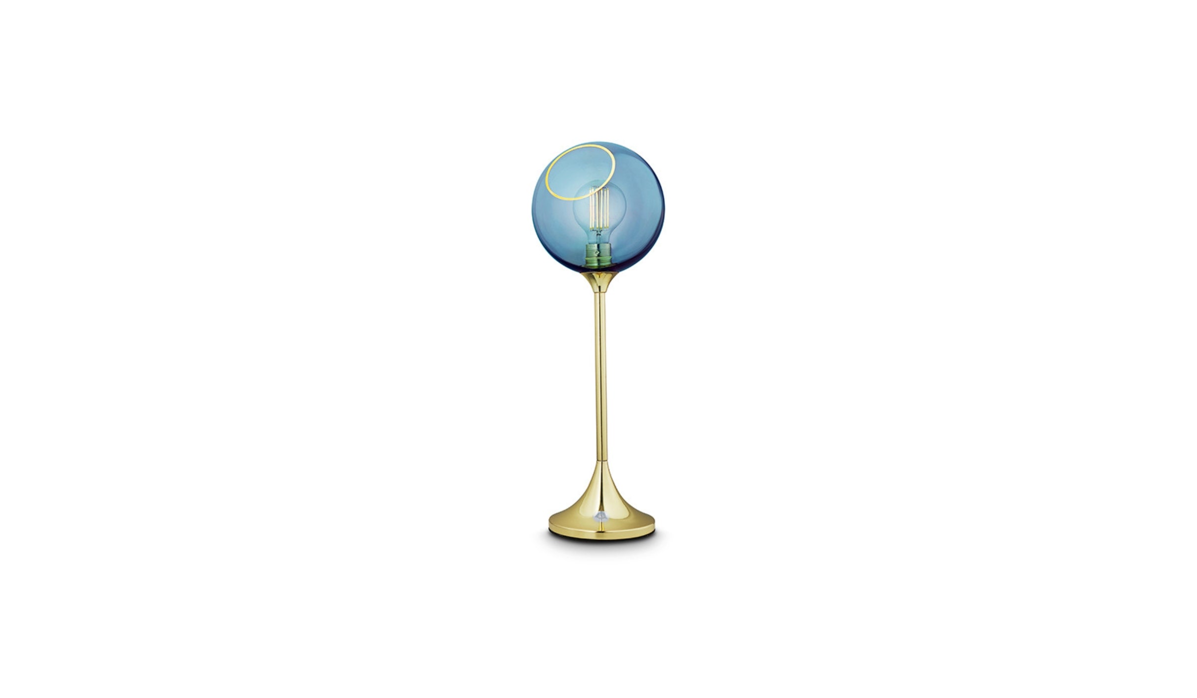 Lampe de table-Ballroom - Lampe de table, verre soufflé à la bouche, Bleu et base dorée--NOVINEA-DESIGN BY US
