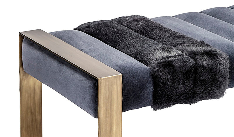 Dawn Upholstered Bench in Blue and Bronze Velvet