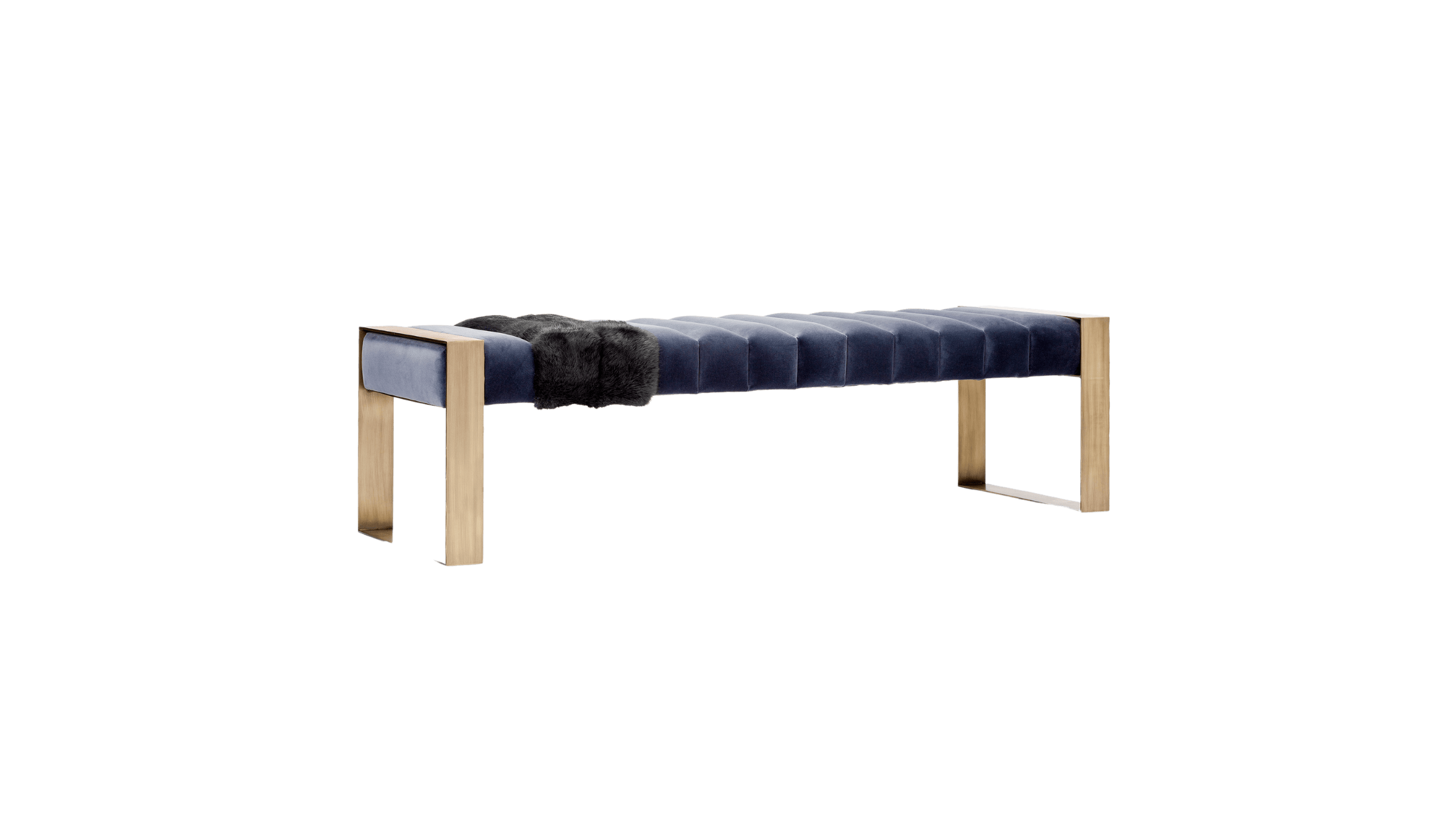 Banc rembourré Dawn en velours bleu et bronze