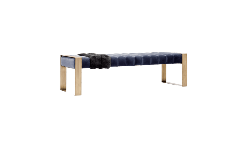 Banc rembourré Dawn en velours bleu et bronze