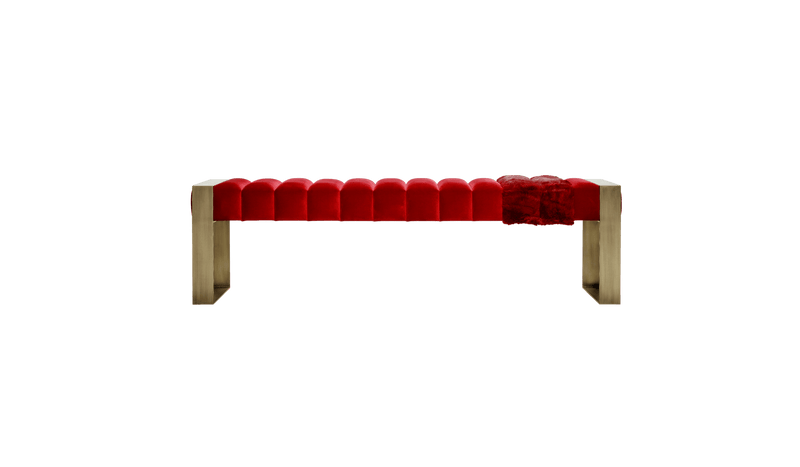 Banc rembourré Dawn en velours rouge et bronze