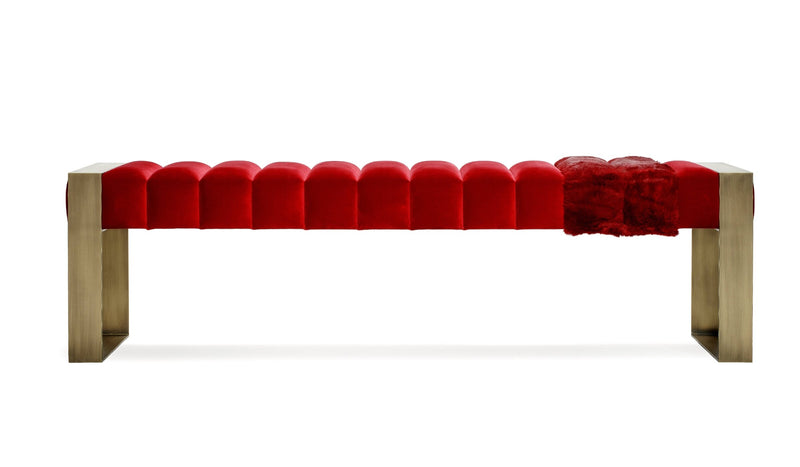 Dawn Upholstered Bench in Red and Bronze Velvet