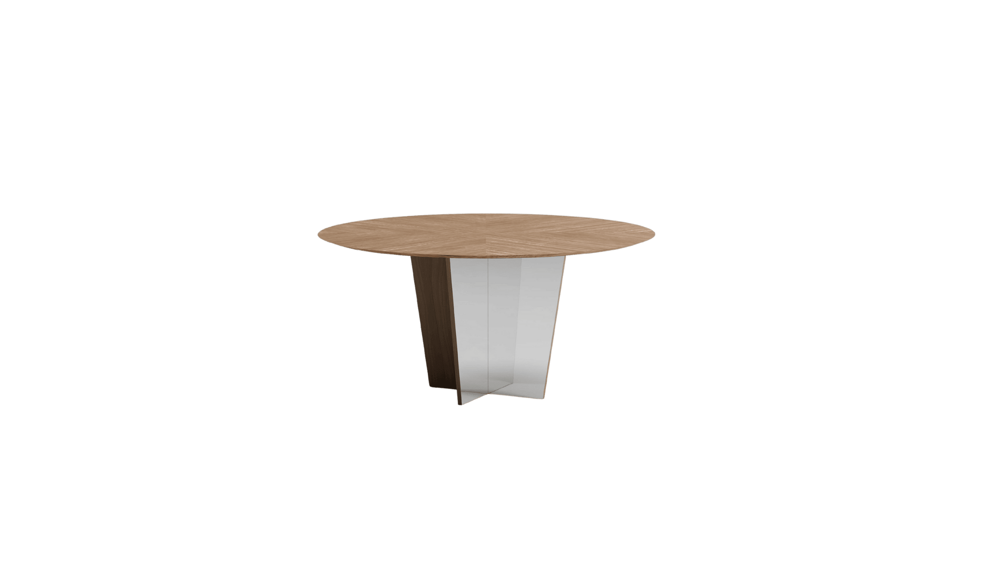 Berenice round dining table, in natural wood and mirror