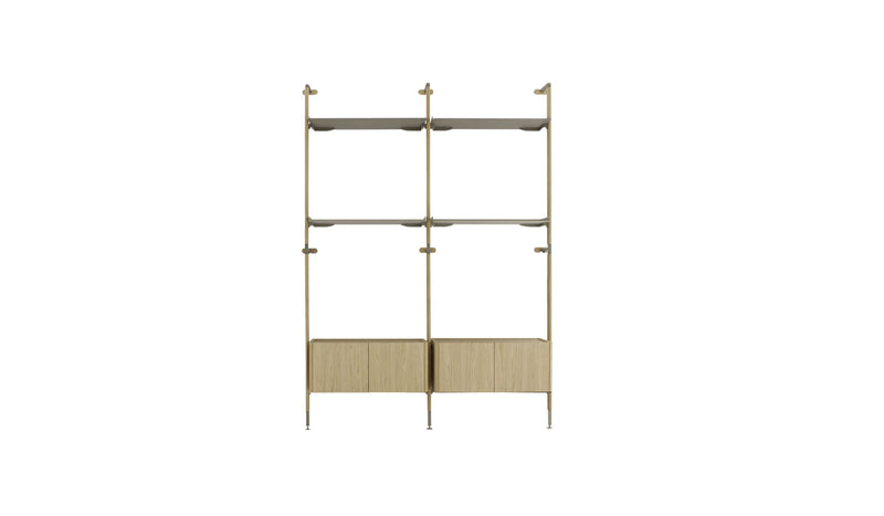 Galaxy modular bookcase, composition F, natural oak &amp; champagne metal