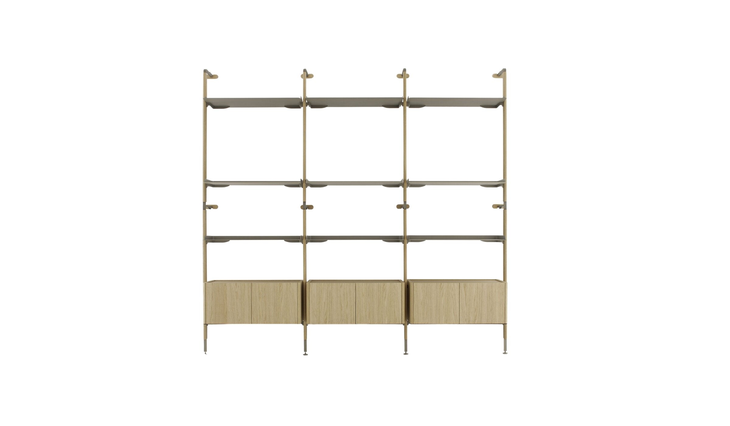 Galaxy modular bookcase, composition C, natural oak &amp; champagne metal