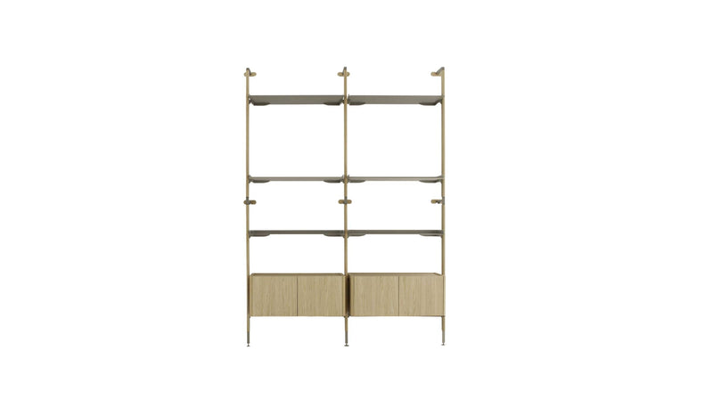 Galaxy modular bookcase, composition G, natural oak &amp; champagne metal