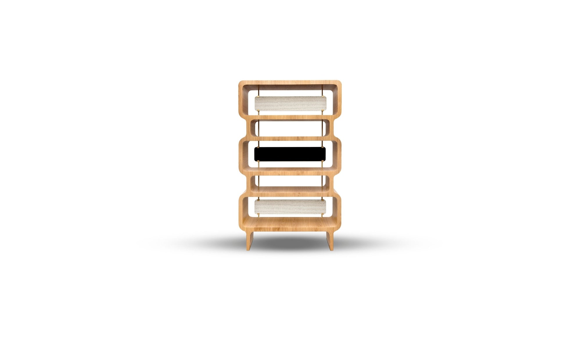 Copacabana designer bookcase in oak, travertine and lacquered wood