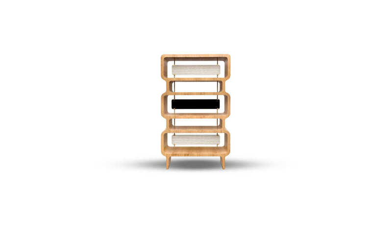 Copacabana designer bookcase in oak, travertine and lacquered wood