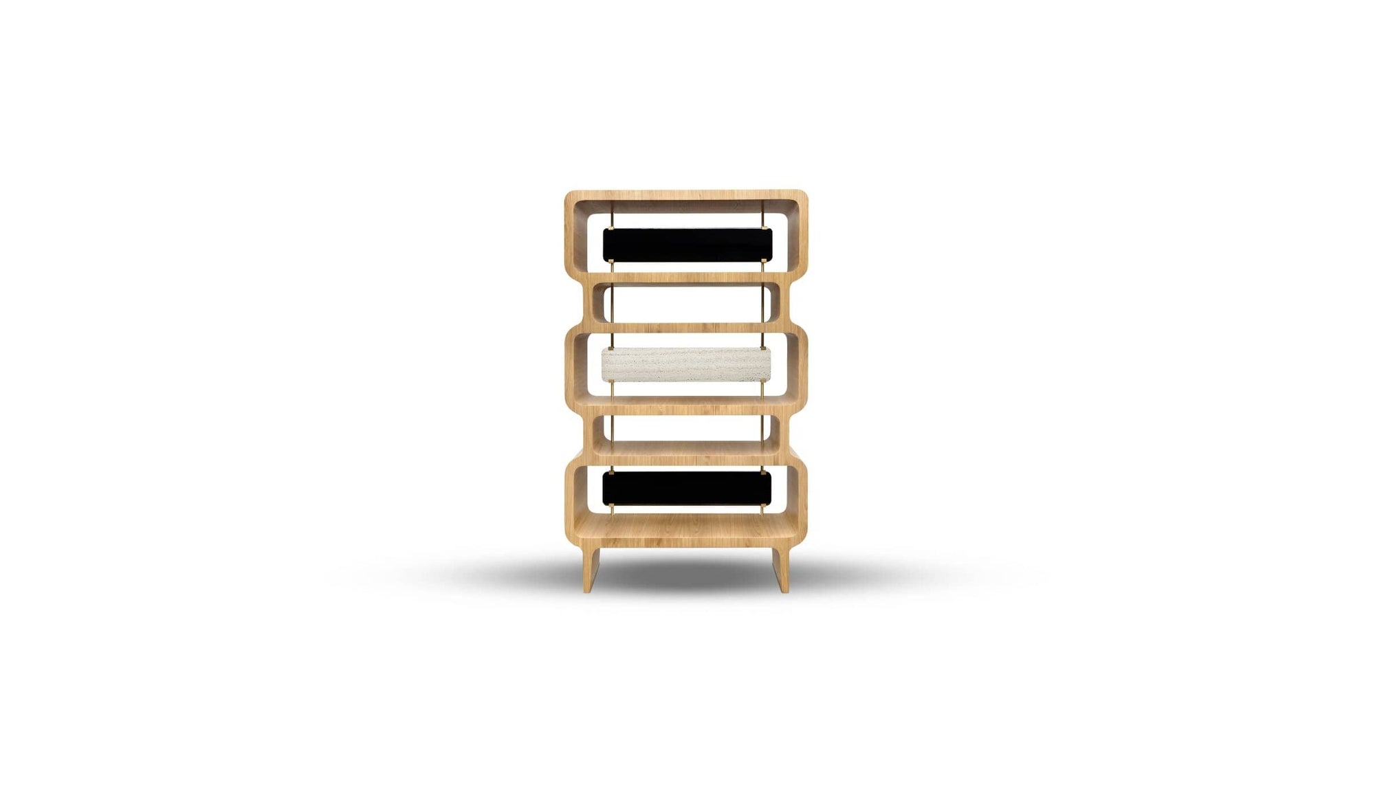 Copacabana designer bookcase in oak, travertine and lacquered wood