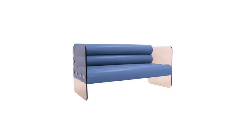 Contemporary design sofa MW01, foam seat and blue fabric