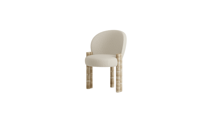 Chaise de luxe Cassiopea, en tissu beige et marbre Travertin