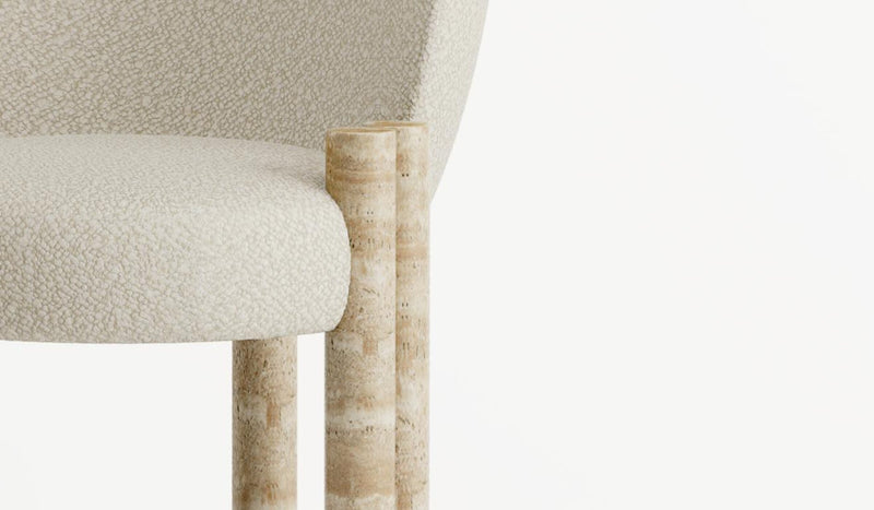 Cassiopea luxury chair, in beige fabric and Travertine marble