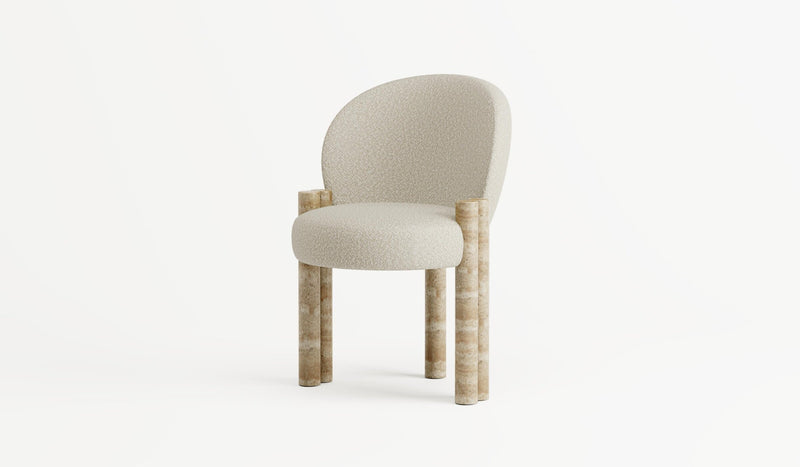 Cassiopea luxury chair, in beige fabric and Travertine marble