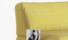 Cassiopea luxury armchair, in yellow fabric and Calacatta Viola marble 