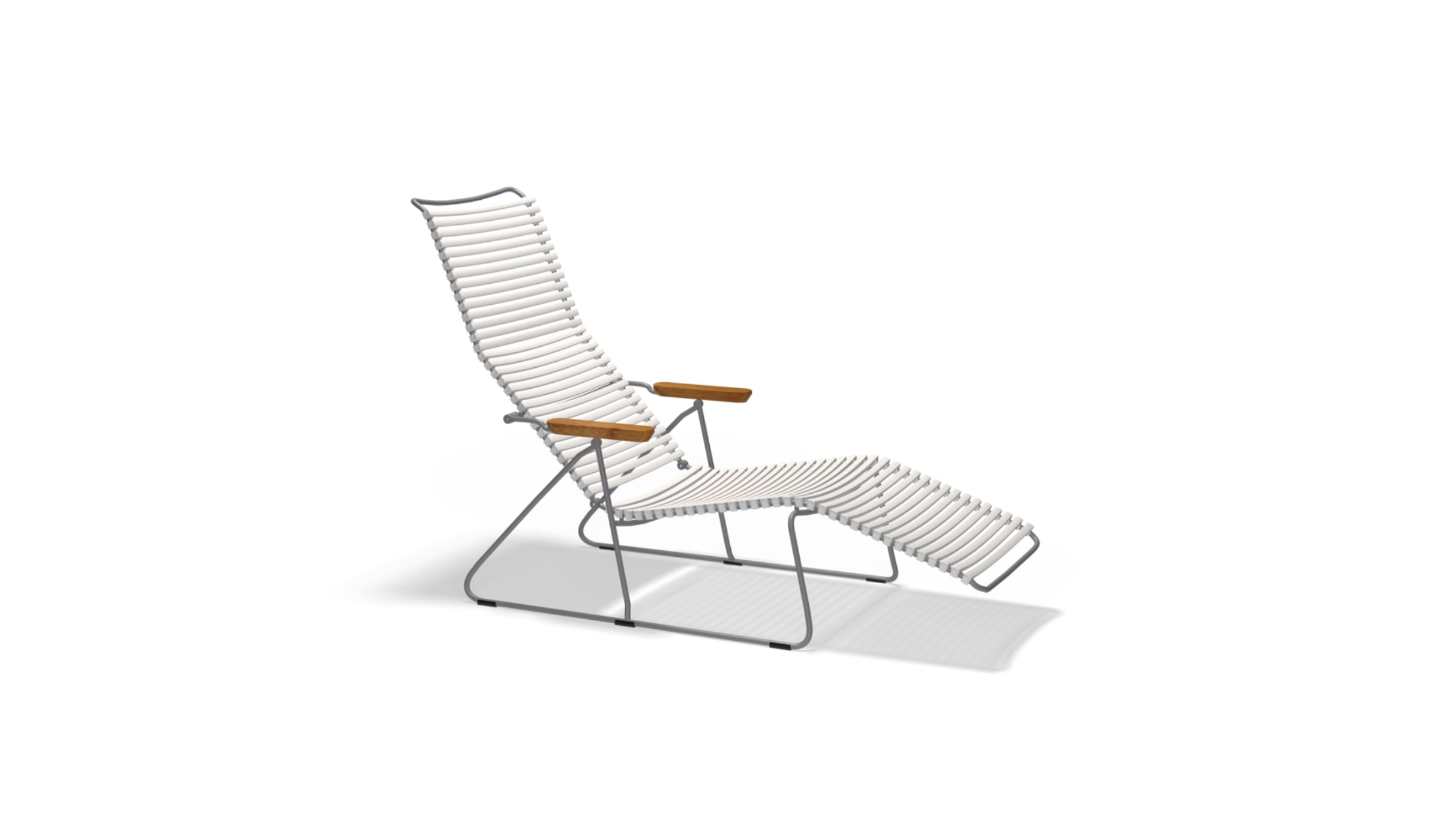 Click Sunlounger - Chaise longue d'extérieur design avec accoudoirs en bambou, blanc soyeux