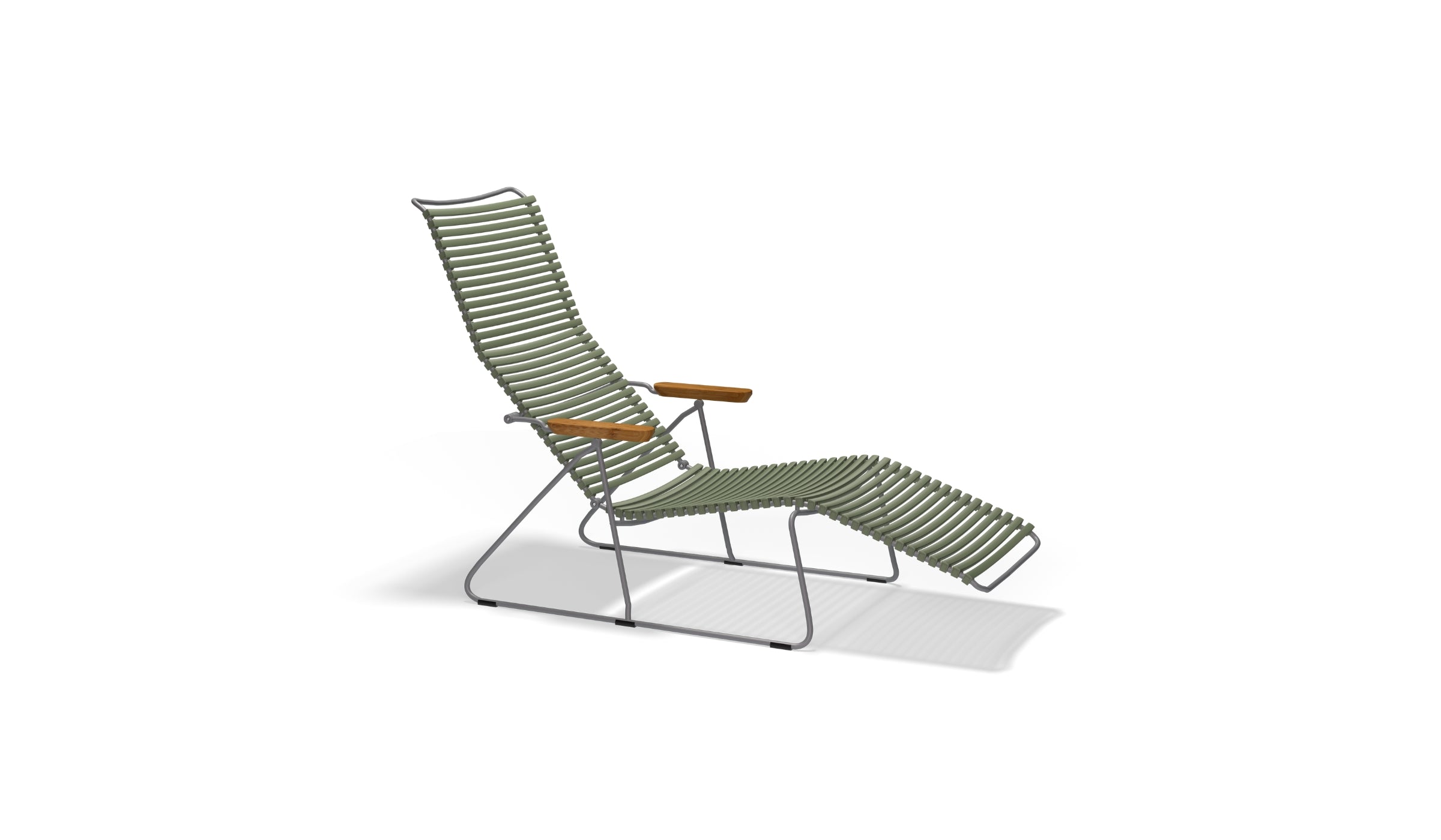 Click Sunlounger - Chaise longue d'extérieur design avec accoudoirs en bambou, vert olive