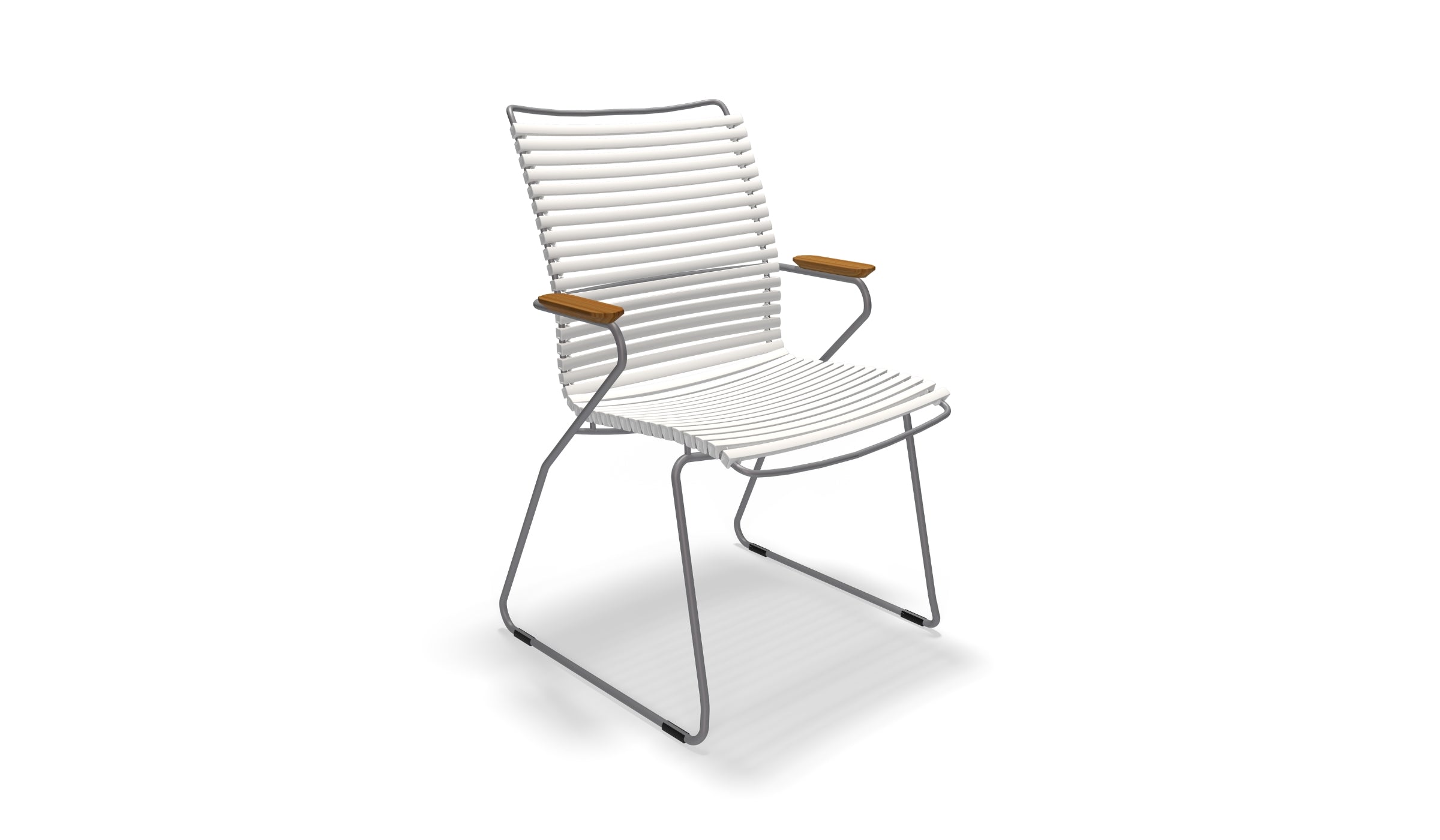 Click - Chaise d'extérieur avec dossier haut et accoudoirs en bambou ergonomique et minimaliste, blanc soyeux