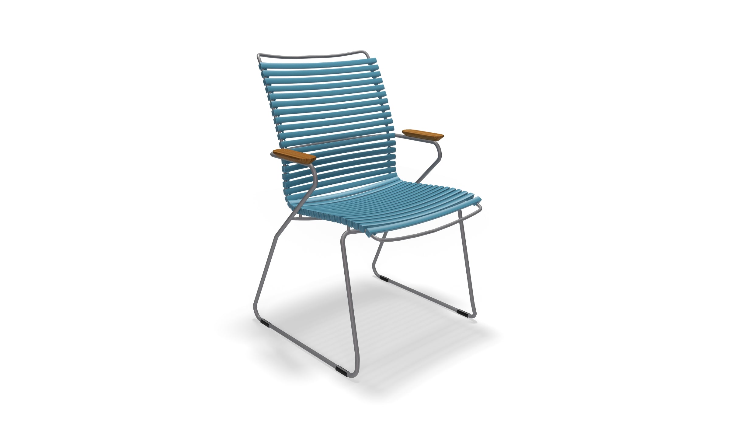 Click - Chaise d'extérieur avec dossier haut et accoudoirs en bambou ergonomique et minimaliste, bleu pétrole
