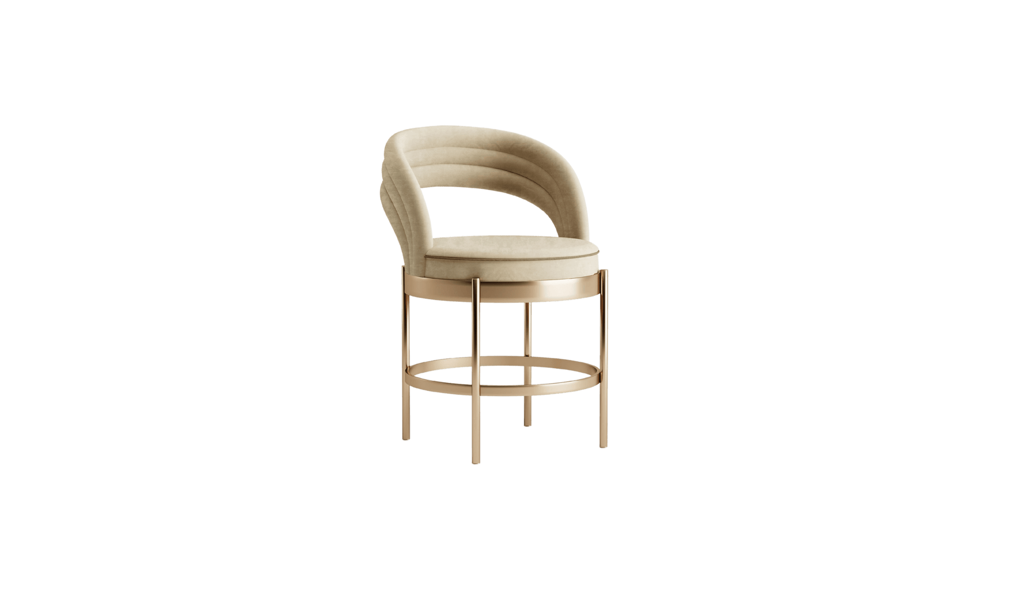 Elegant Fileo chair, ergonomic, in beige alcantara and gold metal