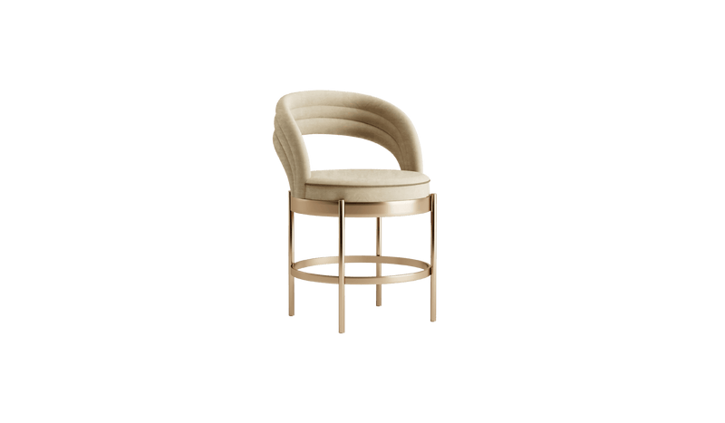 Elegant Fileo chair, ergonomic, in beige alcantara and gold metal