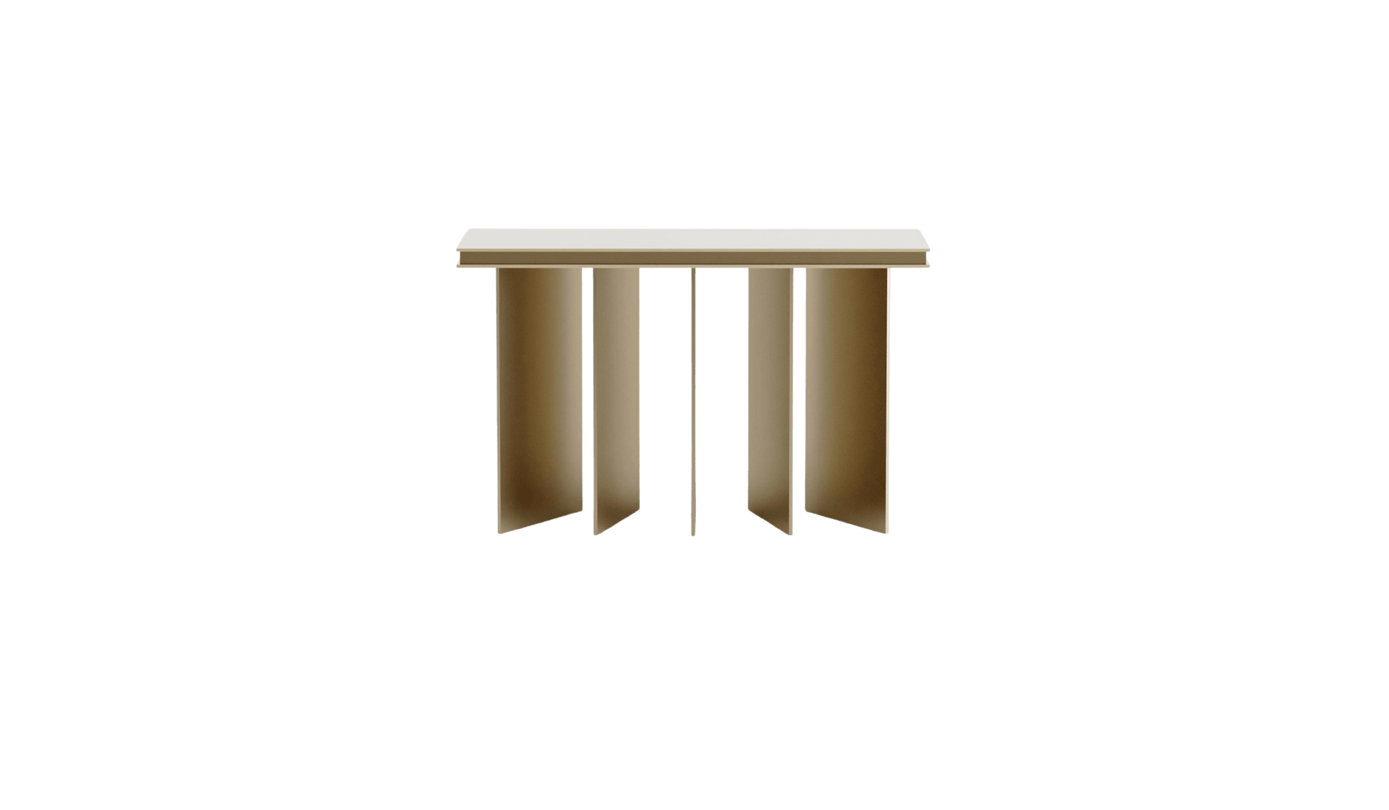 Antinoo Italian design console, in beige lacquered wood and brushed gold metal