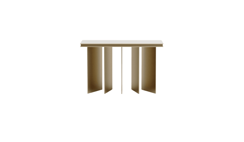 Antinoo Italian design console, in beige lacquered wood and brushed gold metal