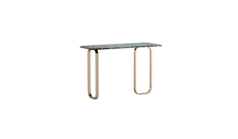 Flora artistic console, in green marble and satin gold metal