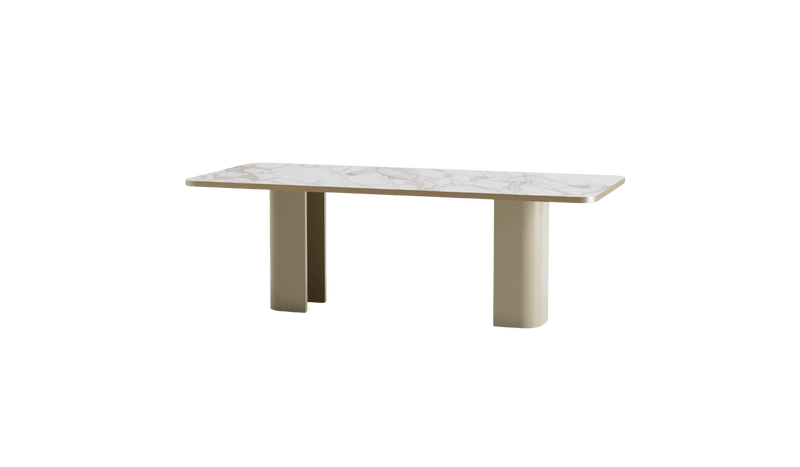 Table de repas design italien Galatea, en marbre de Carrare et bois laqué