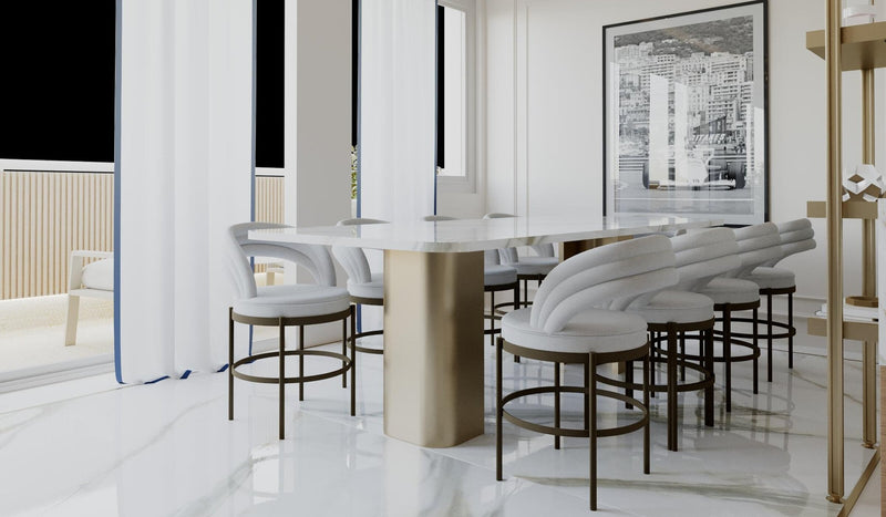 Galatea Italian design dining table, in Carrara marble and lacquered wood