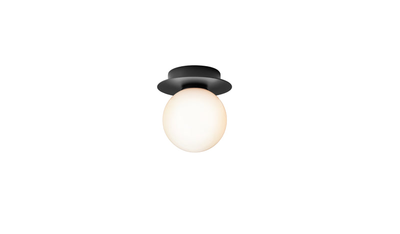 Liila 1 Small - Wall or ceiling light, opal glass lampshade, black