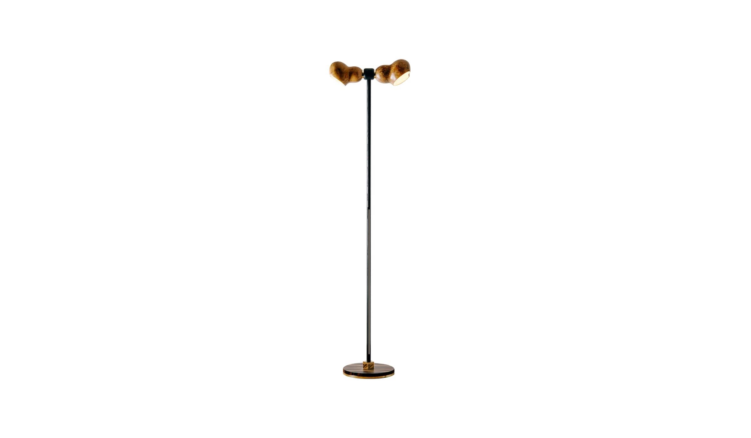 Dual designer floor lamp, pumpkin lampshade, ash, black, brass