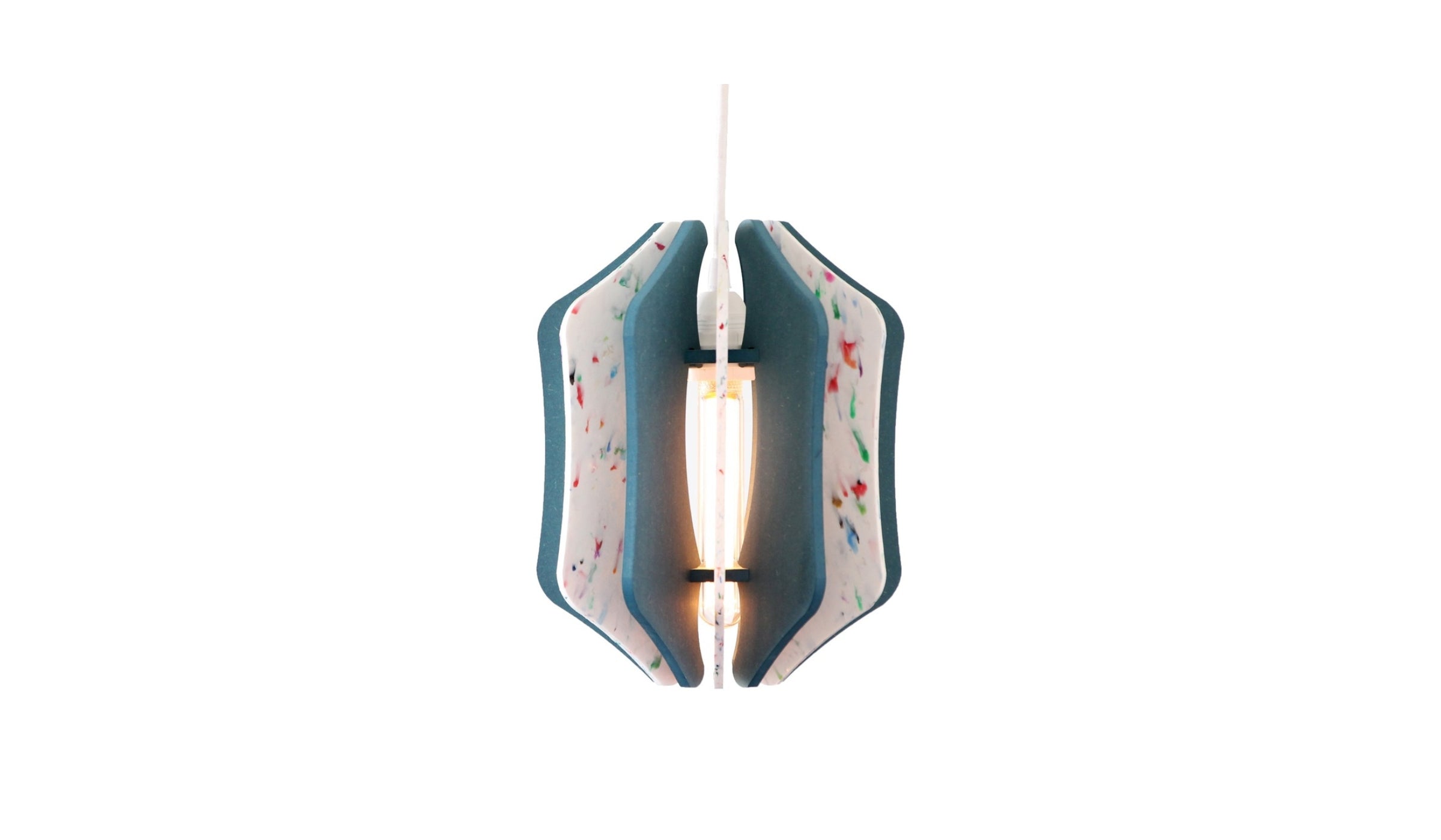 Alpha Zulu Square pendant lamp made of recycled materials, blue-white