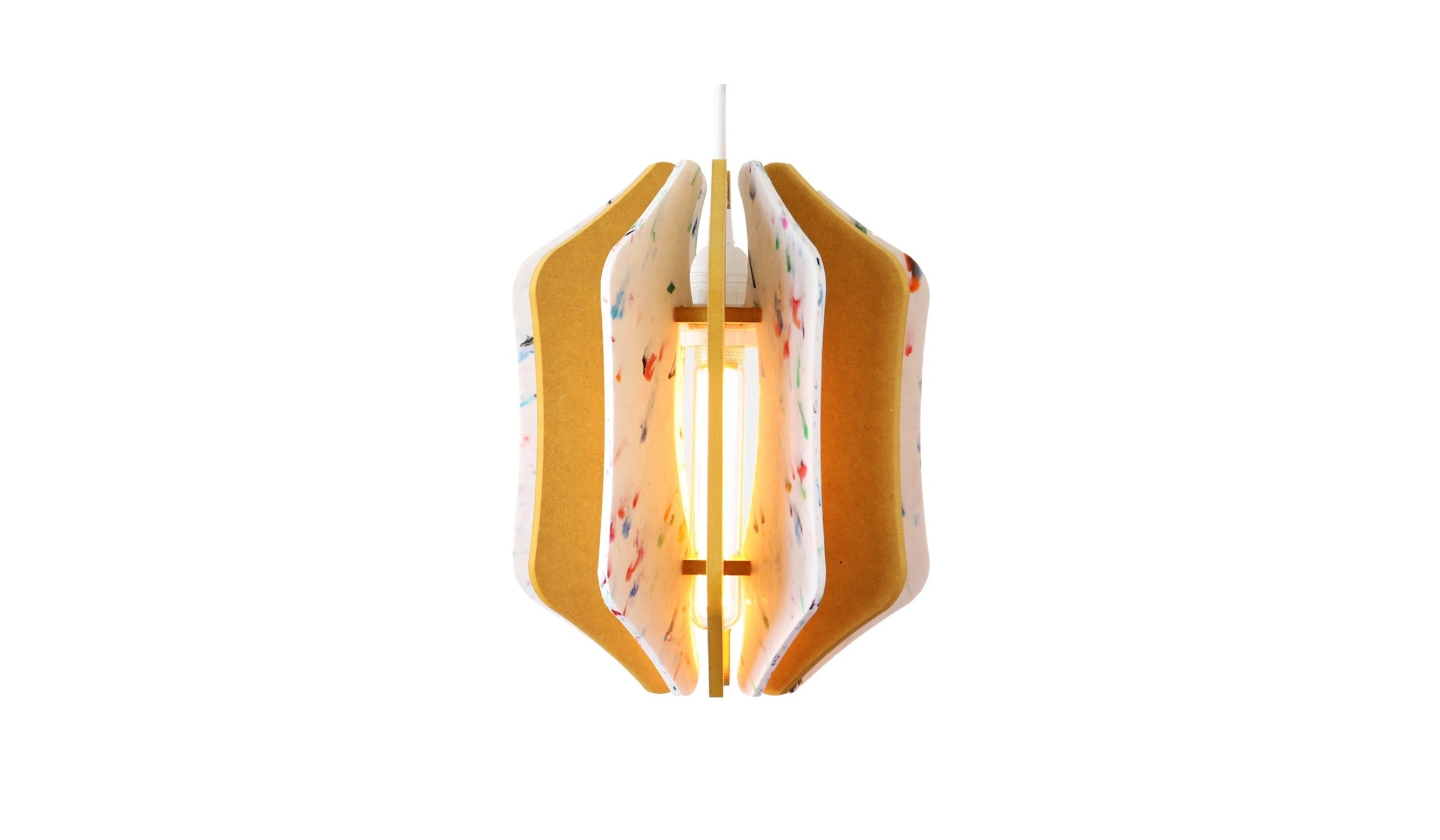 Alpha Zulu Square pendant lamp made of recycled materials, yellow-white