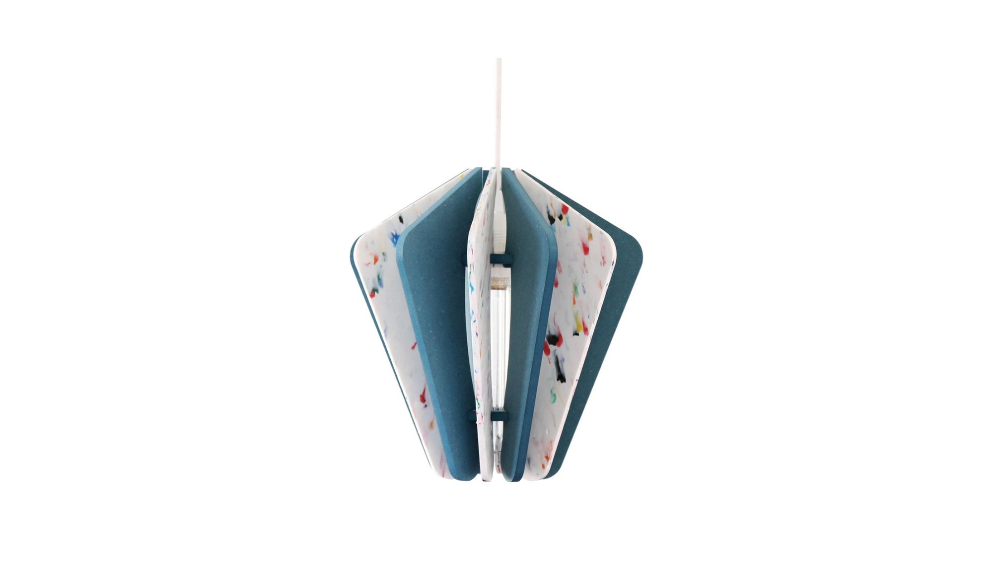 Lampe suspendue Alpha Zulu Triangle en matériaux recyclés, bleu-blanc