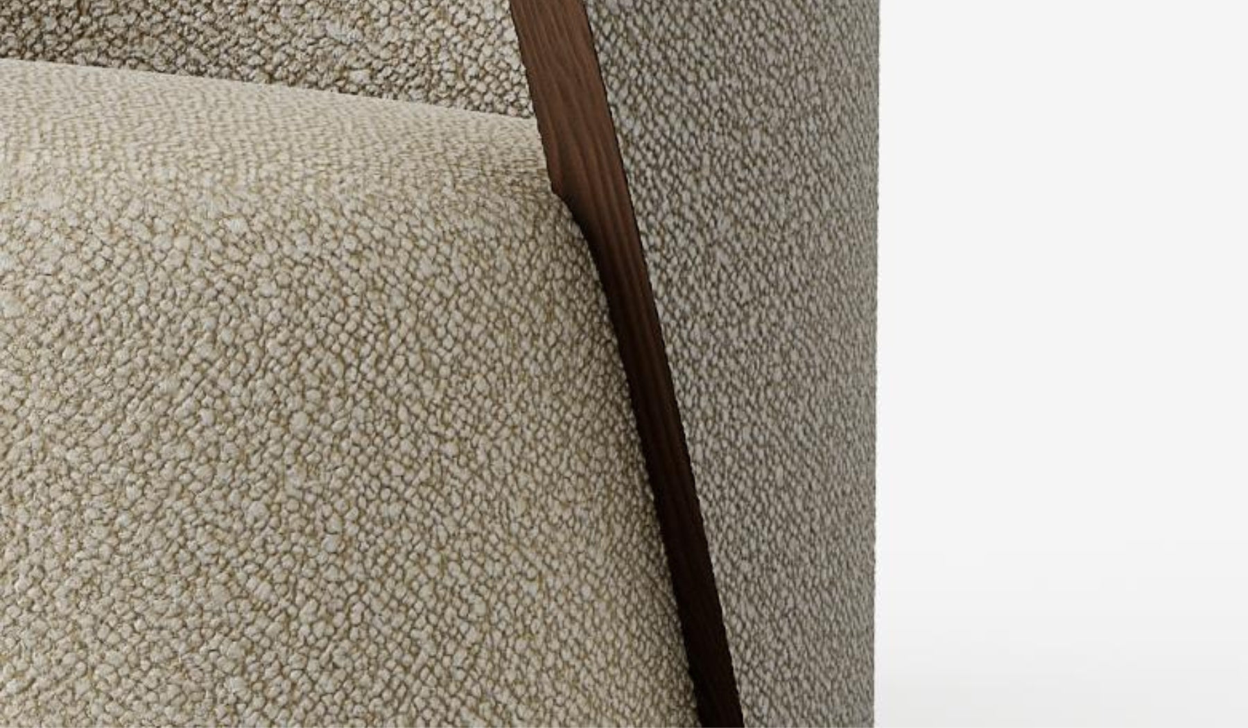 Latona - Fauteuil de luxe en tissu texturé beige et cadre en noyer