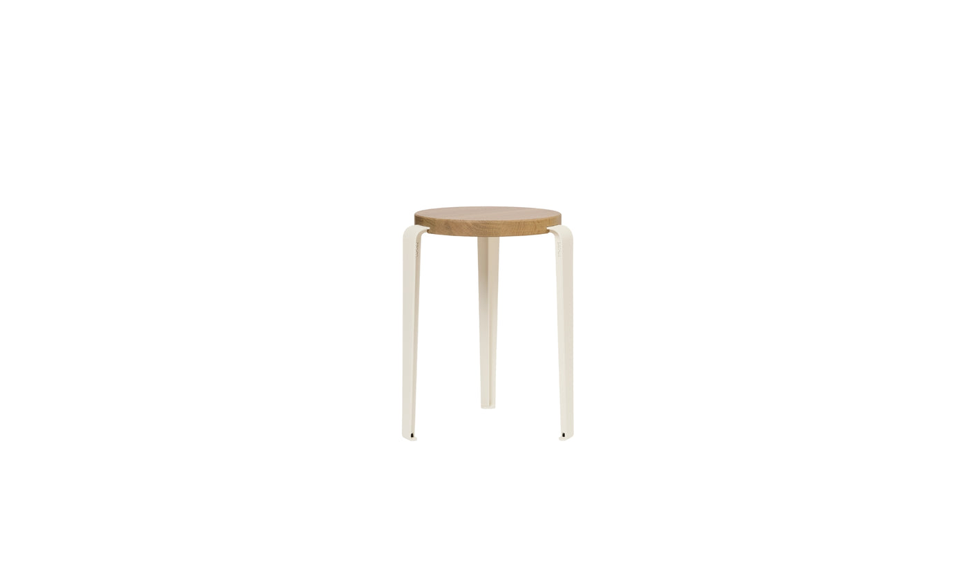 Tabouret Lou en chêne et acier blanc crème