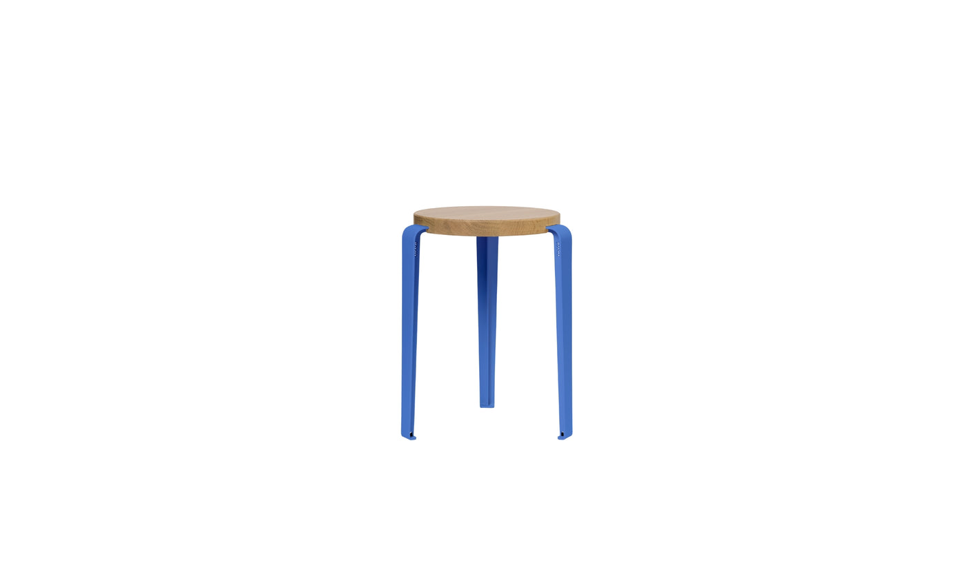 Tabouret Lou en chêne et acier bleu azur